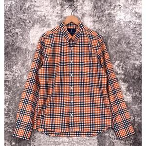 Wool & Prince Shirt Large Mens 100% Wool Orange Gingham Check Long Sleeve